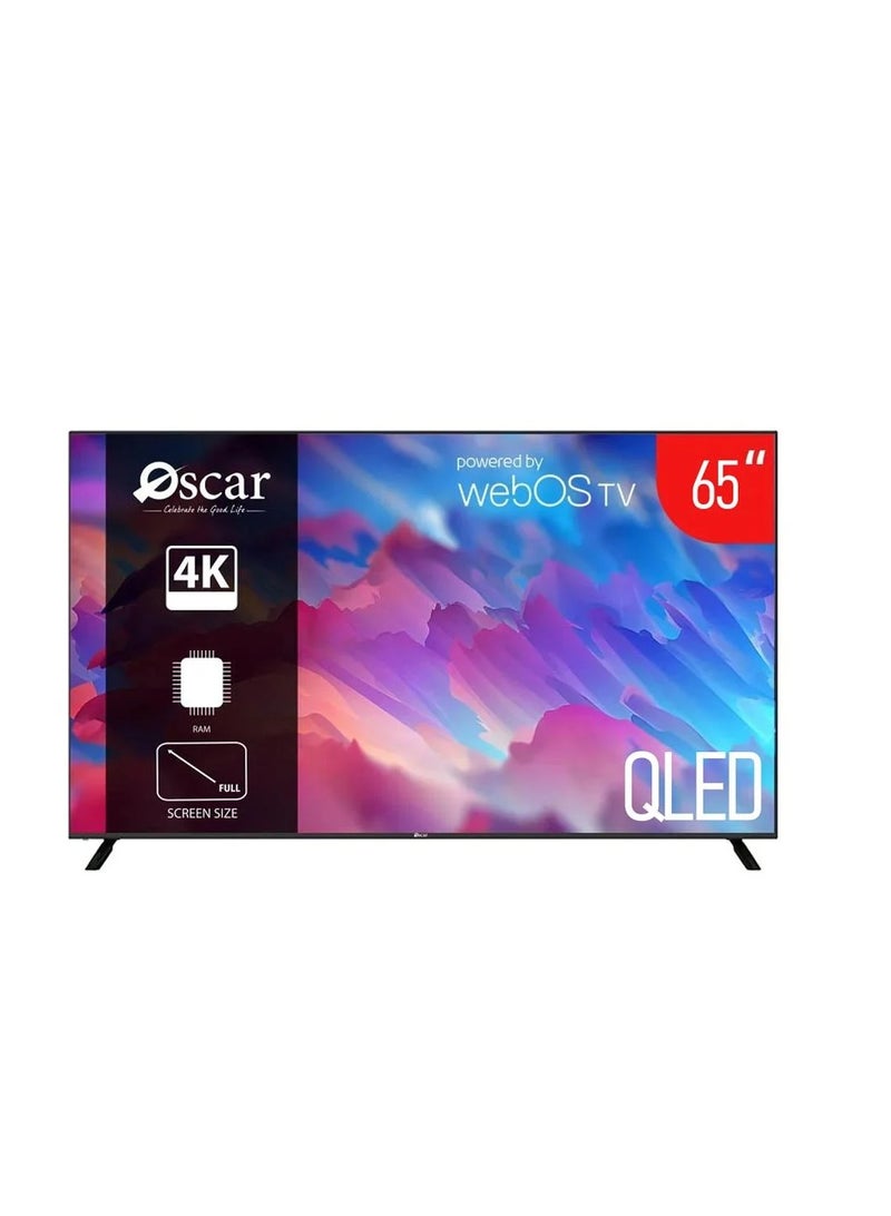 اوسكار شاشة 65 بوصة سمارت - ويبوس QLED بدقة 4K UHD عالية - أسود - OS65QLEDW